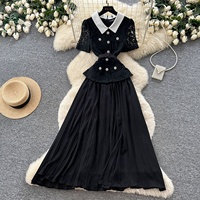 Robe plissée décontractée et élégante pour femme, coupe trapèze, en dentelle, à manches courtes, avec taille cintrée, collection 2026