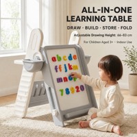 Table d'apprentissage pliable et réglable pour enfants, tableau magnétique à dessin, bureau à blocs de construction avec rangement pour jeux d'intérieur