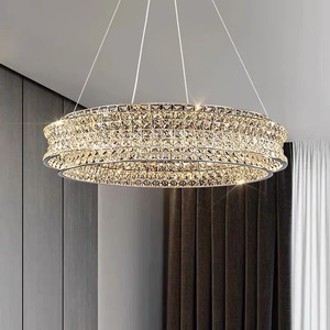 Lustre en acier inoxydable cristal couleur or, suspension LED E26 3500K blanc chaud, hauteur réglable, télécommande pour salon - Product Image 3