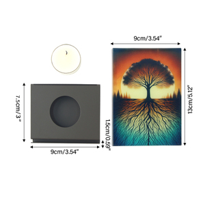 Petits porte-bougies rectangulaires en métal, imprimés UV, motif oiseaux et arbre de vie, en verre teinté, pour bougies chauffe-plat, Noël - Product Image 2