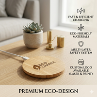 Mini chargeur sans fil en bambou et bois avec câble intégré, base de charge rapide 15W pour la charge de téléphones mobiles