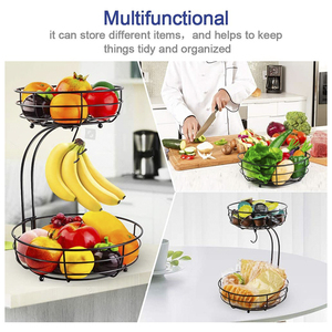Cesta Organizadora de Verduras de Doble Nivel, Soporte de Metal <span class=keywords><strong>para</strong></span> Frutas, Porta Plátanos, Diseño Desmontable Ecológico, Negro, <span class=keywords><strong>para</strong></span> Cocina - Product Image 3