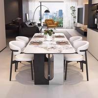 Nouvelle table à manger en pierre simple et brillante, combinaison de chaises, acier inoxydable, rectangle, luxe léger, petite table à manger pour appartement