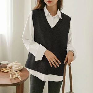 <span class=keywords><strong>Un</strong></span> gilet lavorato a maglia con scollo a V in stile coreano per abbigliamento femminile, caratterizzato da <span class=keywords><strong>un</strong></span> <span class=keywords><strong>maglione</strong></span> autunnale <span class=keywords><strong>senza</strong></span> <span class=keywords><strong>maniche</strong></span> ampio e rilassato. - Product Image 3