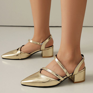 Zapatos de Tacón Bajo Cuadrado para Mujer, Zapatos de Charol Brillante con Punta Puntiaguda, Sandalias de Verano con Corte Lateral para Oficina - Product Image 2