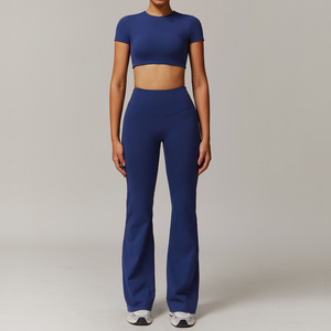 Set da <span class=keywords><strong>palestra</strong></span> a vita alta da donna a schiena aperta Set da <span class=keywords><strong>palestra</strong></span> 2 pezzi da donna Set da ginnastica per tuta sportiva in tinta unita - Product Image 3