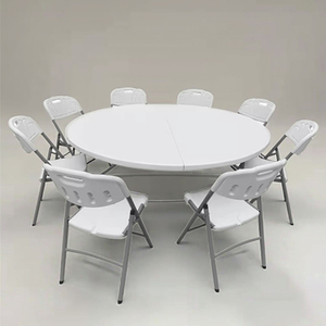 Modern Portable White HDPE Plastic <b>Folding</b> <b>Table</b> 10-Person Large Foldable Storable for Family Gatherings Parties Iron Frame - Product Image 1