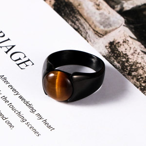 Bague en acier inoxydable noir pour homme avec pierre œil de tigre, design géométrique, pour cadeau SA1230 - Product Image 2