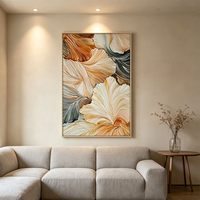 Peinture à l'huile abstraite moderne de feuille de Ginkgo, peinte à la main, texture épaisse, tons neutres et chauds, décoration murale encadrée pour chambre et entrée