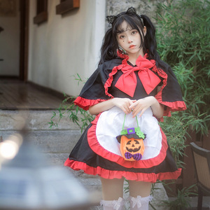 Halloween Maid Cosplay Costume Women Red Black Dress Anime Role Play Outfit Spring 2023 Polyester Fiber 14 Years Up - Product Image 2