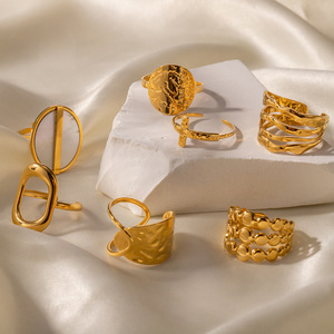 Hip Hop Metal Impermeable Joyería Acero Inoxidable 18K Chapado en Oro Cruz Círculo Abierto Anillos Ajustables Para Mujeres Hombres - Product Image 3