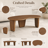 Table rectangulaire en oxyde de magnésium style bois avec pieds courbes, table basse pour la décoration du salon