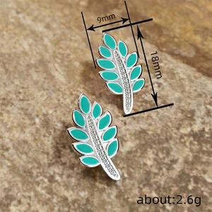 Modernos Pendientes de Hoja Chapados en Oro Blanco con Turquesa, Circonita y Piedras Redondas de Corte Brillante para Mujer, Joyería de Fiesta - Product Image 6