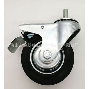 <b>Swivel</b> Caster Wheel With Brake 100mm Rubber Industrial Furniture Casters Silent M12 Screw Rod - Product Image 2