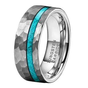 Coolstyleジュエリー8mm新しいデザイン卸売マット仕上げ男性女性ファッション結婚指輪ターコイズインレイ炭化タングステンリング