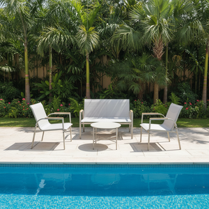 Juego de Muebles de Patio Modernos de Hierro de 4 Piezas <span class=keywords><strong>Jarden</strong></span> JD2164, Sofá de Exterior para Conversación, Tela de Malla Textilene Resistente a los Rayos UV para Jardín - Product Image 6