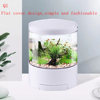 Mini aquarium en verre écologique 500 ml, réservoir à poissons moderne à circulation automatique, boîte ronde de bureau, décoration pour la maison et le bureau