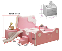 Camas Modernas de Madera con Diseño de Hello Kitty para Dormitorio Infantil de Niñas con Tobogán y Escaleras