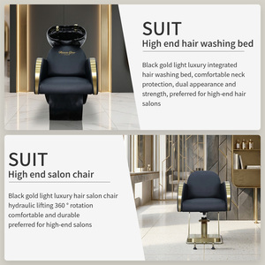 Ensemble de fauteuils de lavage de luxe personnalisables Sulin noir et or, station de lavage de cheveux avec fauteuil de barbier pour salon de beauté et <span class=keywords><strong>spa</strong></span> - Product Image 2
