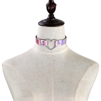 Colliers créatifs Harajuku Laser Love Heart Choker unisexes, attrayants, lumineux, en cuir PU, chaîne de cou, bijoux