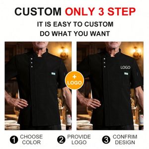 Nouvelle veste de chef respirante pour la cuisine, uniforme de travail pour hôtel, service de restauration, vêtements de chef à manches courtes pour l'été, veste de chef en lin gris pour hommes - Product Image 3