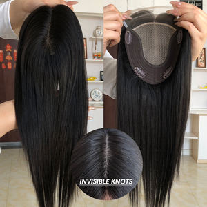 Extensiones de cabello con clip de color natural, nudos invisibles, base de seda atada a mano de 6x6.5 con línea de cabello de encaje, topper de cabello humano sin procesar. - Product Image 1