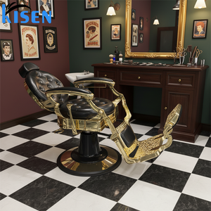 Poltrona Reclinabile Moderna Girevole per Barbiere e Salone, Sedia da <span class=keywords><strong>Parrucchiere</strong></span> Dorata per Uomo, Robusta e Resistente - Product Image 1