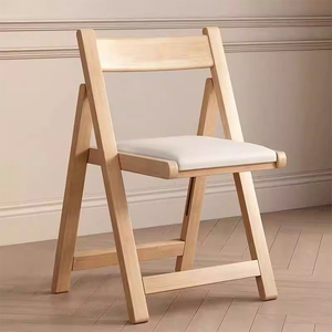 Solid Wood <strong>Padded</strong> <strong>Seat</strong> Wooden Folding <strong>Chair</strong> Space Saving Foldable Design Ergonomic Backrest <strong>for</strong> Home Dining Office Outdoor Use - Product Image 1