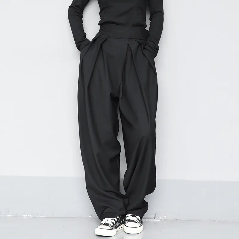 새로운 디자인 패션 봄 여성의 세트 바지 플러스 사이즈 후크 앤 루프 패스너 와이드 레그 헐렁한 바지