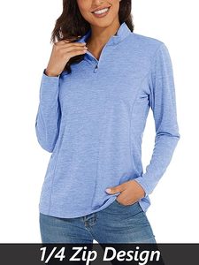 Chemises <span class=keywords><strong>de</strong></span> soleil pour femmes OEM UPF 50+, manches longues, col zippé 1/4, séchage rapide, pour la pêche, l'entraînement, la randonnée, la course à pied, vêtements <span class=keywords><strong>de</strong></span> sport - Product Image 2