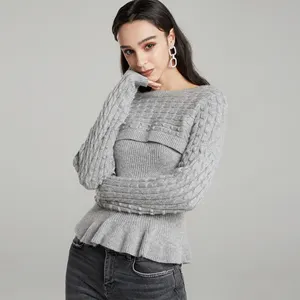 Unique Design Sexy Rib Ruffle Women Knit Sling Top Sweater Knitted clothes