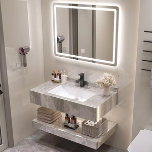 Mueble de Baño Moderno de Doble Capa, Suspendido en la Pared, con Lavabo de Cerámica de Piedra Sinterizada y Gabinete de Mármol - Product Image 1