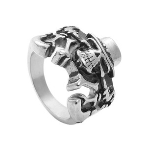 European American Style Titanium Steel <b>Skull</b> <b>Ring</b> Men's Punk Retro Fashion Jewelry Silver 260105 - Product Image 1