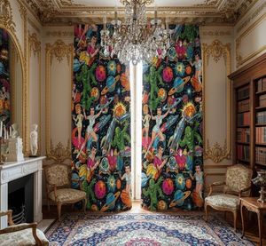 Artistic Retro Sci Fi Pop Art Window <b>Curtains</b> Dense Floral Pattern 70% Light Blocking Luxury Window Drapes for Living Room - Product Image 1