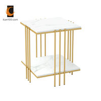 Ensemble de tables basses et d'appoint modernes nordiques en pierre frittée blanche, tables d'appoint doubles carrées