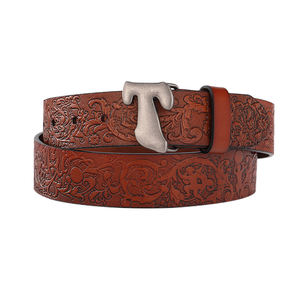 Cinturón Hip Hop de Cuero Vacuno Genuino con Hebilla Automática Tallada al por Mayor para Hombre, Diseño de Vaqueros Estampado - Product Image 3