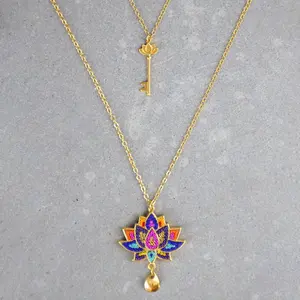 Wholesale Expensive 316l Stainless Steel 18k Gold Custom Beads Lotus Flower Necklace Big Lotus Or Key Chain Necklace Women Men