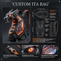 Tas Ita Bag Custom Tech Gear Bentuk Naga dengan Jendela Polikarbonat, Resleting YKK, Gesper Cobra, dan Pin Kolektor Mil Spec