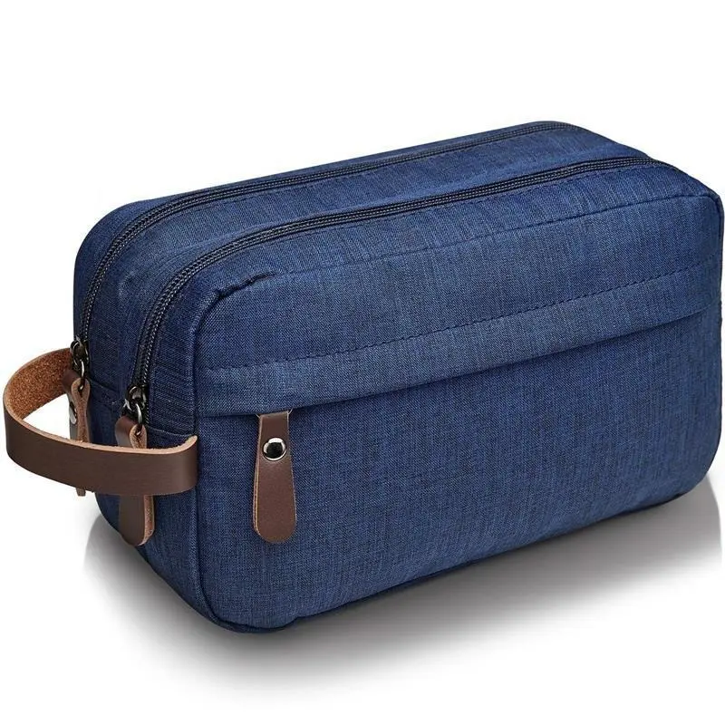 Factory Customized Logo Men's Blue Travel Accessories Zipper Vintage Cosmetic Toiltery Bag