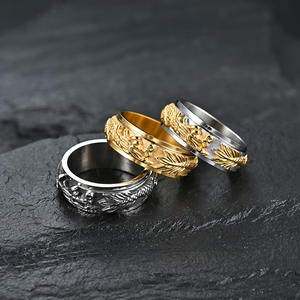 Chinese Dragon Rotating Titanium Steel <b>Ring</b> 18K Gold Men's Index Finger Jewelry Gift - Product Image 2