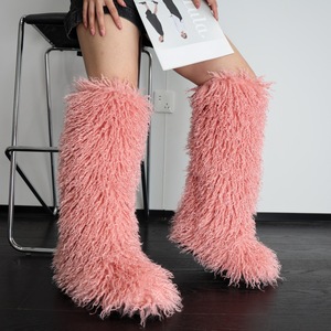 Bottes cuissardes 2025 – Nouveauté Hiver – Chaussures douces et chaudes en fausse fourrure pour <span class=keywords><strong>femme</strong></span> – Bottes de neige plates en fausse fourrure jusqu'au genou - Product Image 5