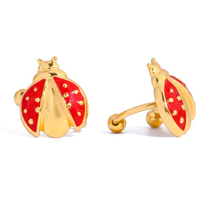 Boucles d'oreilles à clip en forme de coccinelle, or et émail rouge, bijoux fins pour femmes, à porter au quotidien - Product Image 5