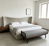 Ensemble de meubles de chambre à coucher de luxe de conception italienne, lit de chambre à coucher moderne en cuir capitonné avec tête de lit étendue