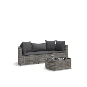 Gray PE Rattan Patio <b>Sofa</b> <b>Set</b> Outdoor Garden Furniture UV Resistant Contemporary Design - Product Image 1