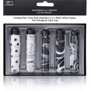 Feeling Rain Three Fold Manual <b>Umbrella</b> 21.5 In Black White Pattern Polyester Print <b>Windproof</b> Adult Use - Product Image 3