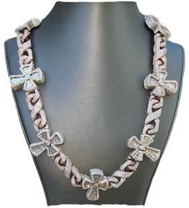 925 Silver Plated Custom Men's Hiphop Moissanite Cross <b>Necklace</b> Iced Flower Link Chain Rapper <b>Statement</b> Cuban Style Wedding Gift - Product Image 1