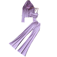 Ensemble décontracté 3 pièces pour femme : Cardigan court à capuche et manches longues, débardeur licou à nouer, pantalon évasé taille haute – Tenue Printemps-Été
