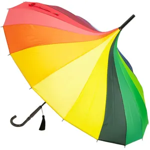 25 "inç klasik moda gökkuşağı renkleri gölgelik manuel açılış şemsiye düz bayan Pagoda şemsiye