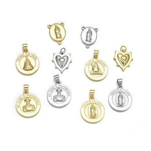 Colgante Religioso Redondo JS2068 de la Virgen de Guadalupe con Retrato Detallado de José Gregorio Hernández para la Fabricación de Joyería y Collares - Product Image 2