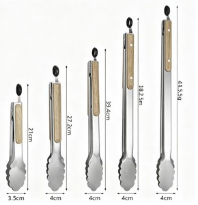 Pince extra longue en acier inoxydable avec manche en bois d'acacia, outil de manipulation des aliments pour barbecue extérieur, accessoires de barbecue - Product Image 4